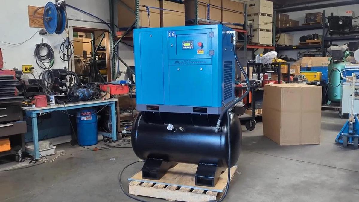 Used 2025 Maximus 10 HP Rotary Screw Air Compressor With Tank 230V 3 Phase