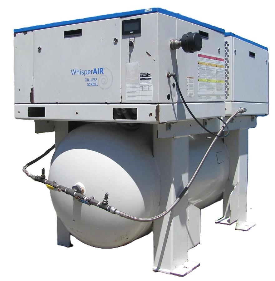 Used Powerex WhisperAIR Oil Less Dual 7.5 HP Scroll Compressor 200 Gallon Tank AS IS