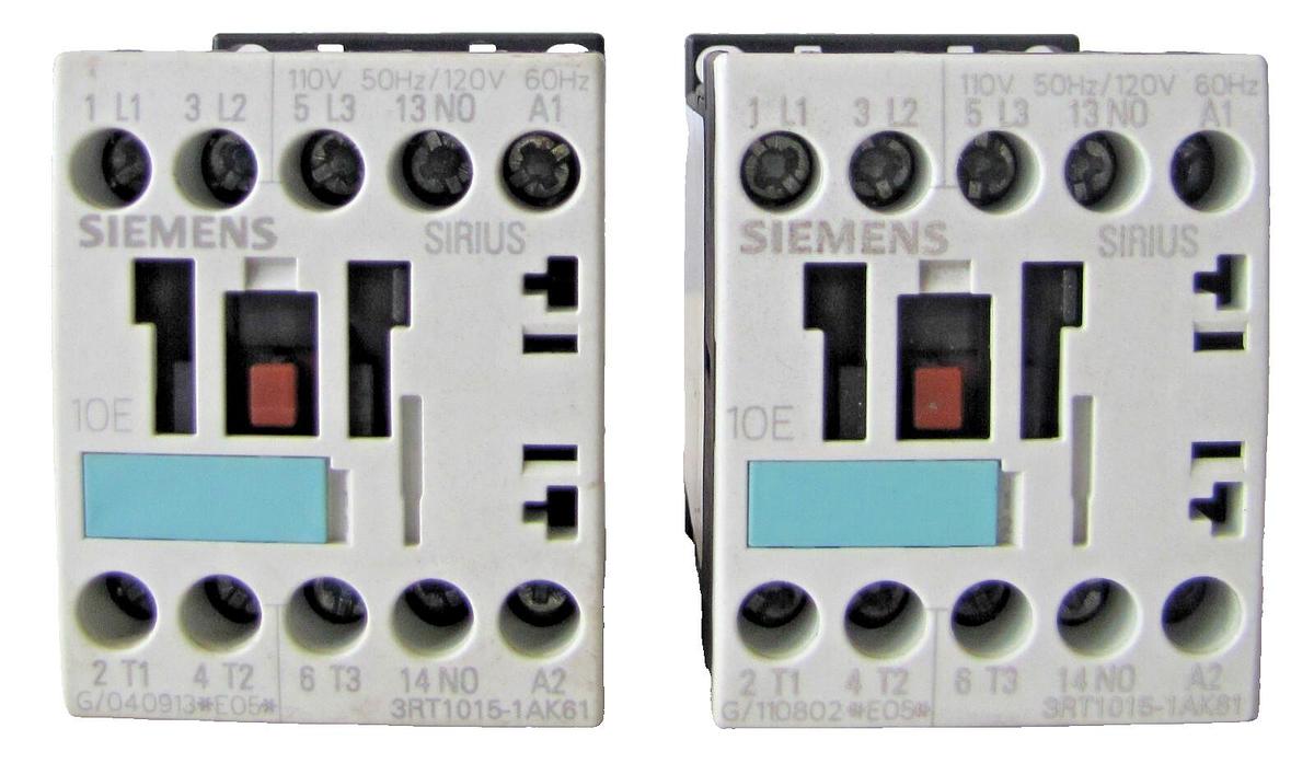 Used Lot of Two Siemens Sirius 18A Contactors 3RT1015-1AK61 18 Amp 690V w/ 110V Coil