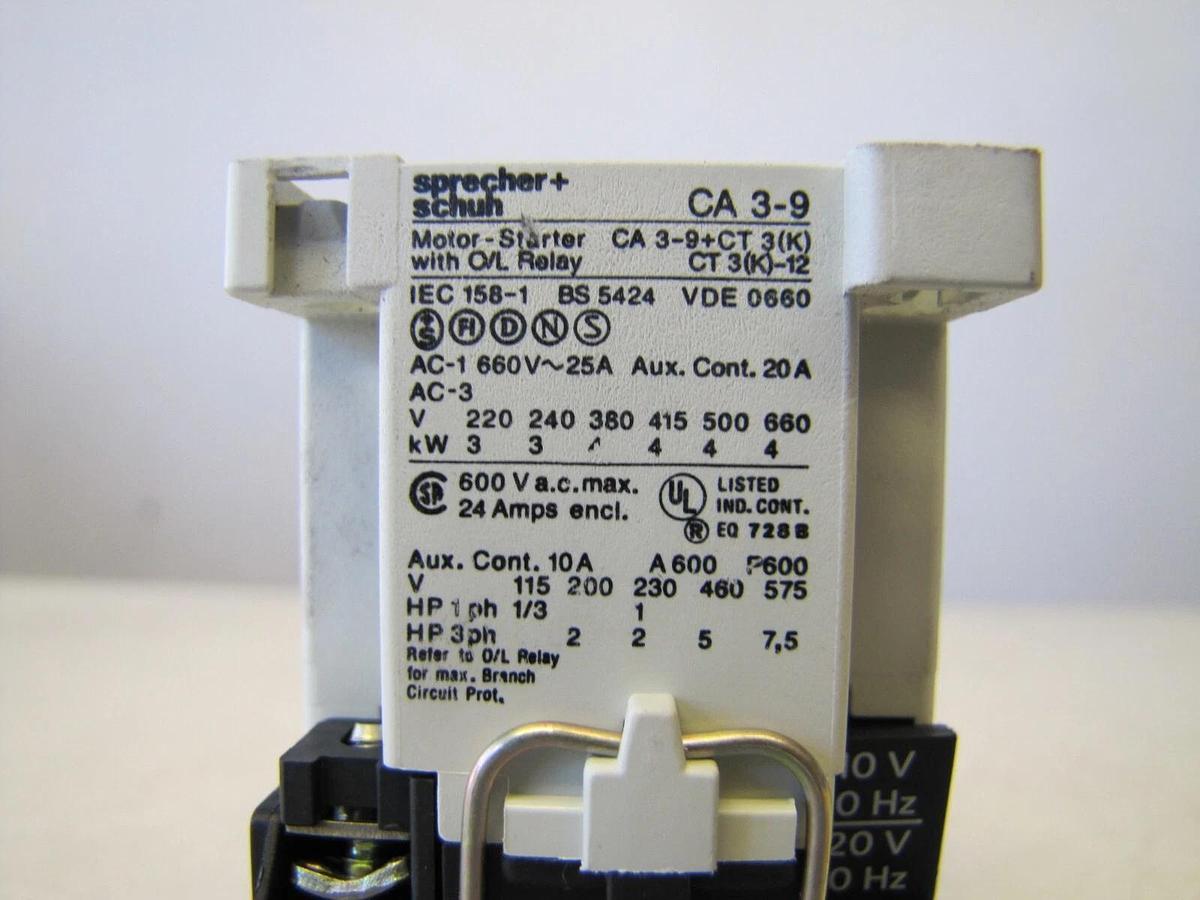 Used Sprecher + Schuh CA 3-9-10 25A Contactor 120V Coil 25 Amp