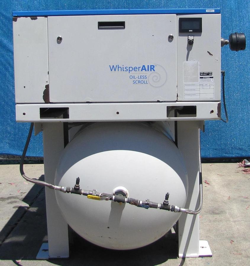 Used Powerex WhisperAIR Oil Less Dual 7.5 HP Scroll Compressor 200 Gallon Tank AS IS