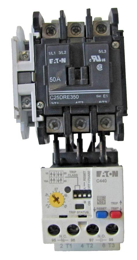 Used Eaton 50A Motor Starter Contactor C25DRE350 3-Pole 600V with 110V Coil