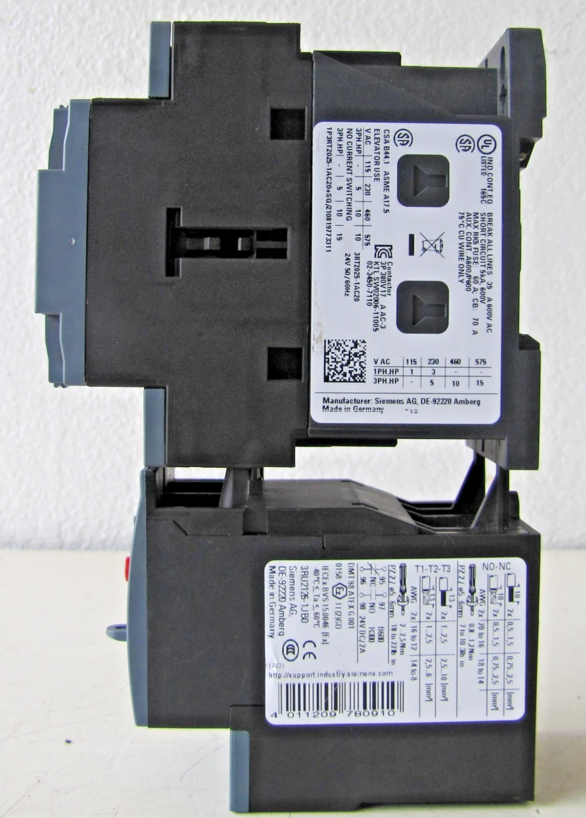 Used Siemens 3RT2025-1AC20 35A Motor Starter 24V Coil Overload 3PH 5HP 230V 10HP 460V