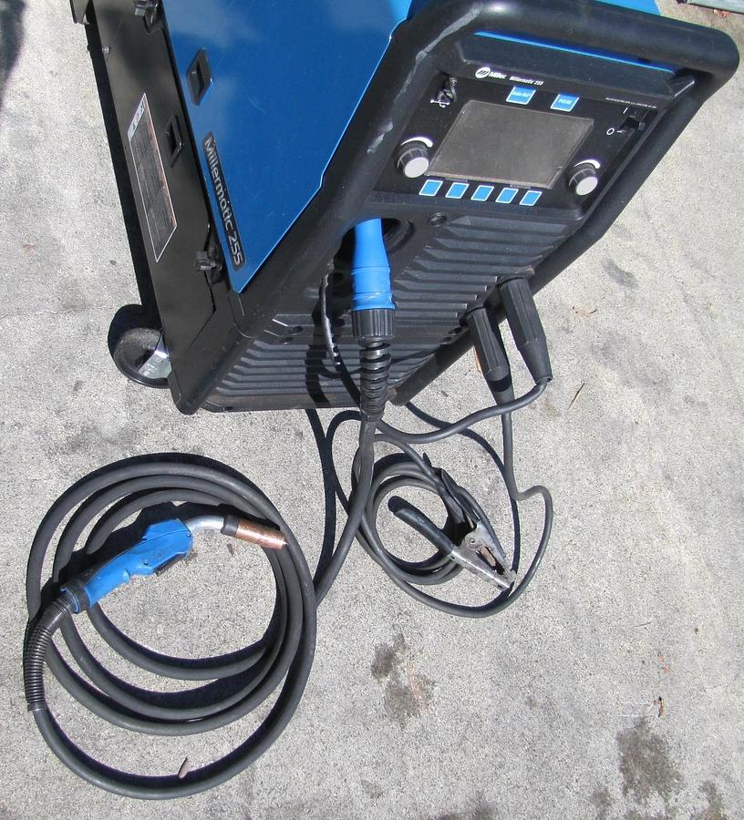Used Miller Millermatic 255 MIG Pulsed MIG Welder 230V 3 Phase 7in LCD Cart Helmet