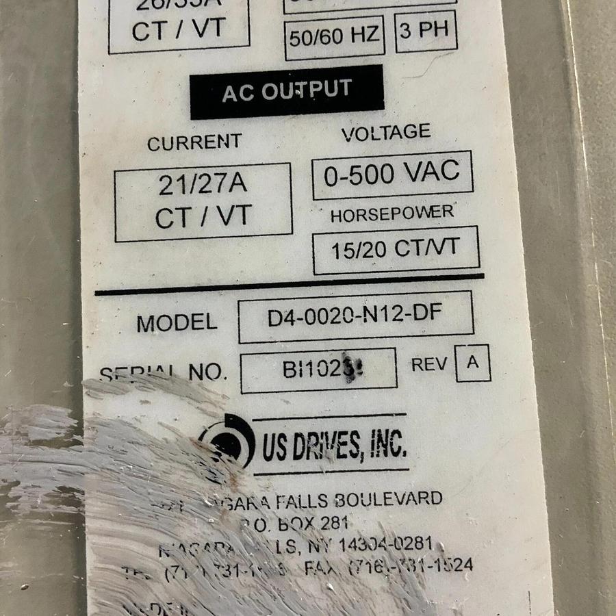 Used US DRIVES INC. D4-0020-N12-DF SENSORLESS VECTOR AC CONTROL ($1250 OBO)