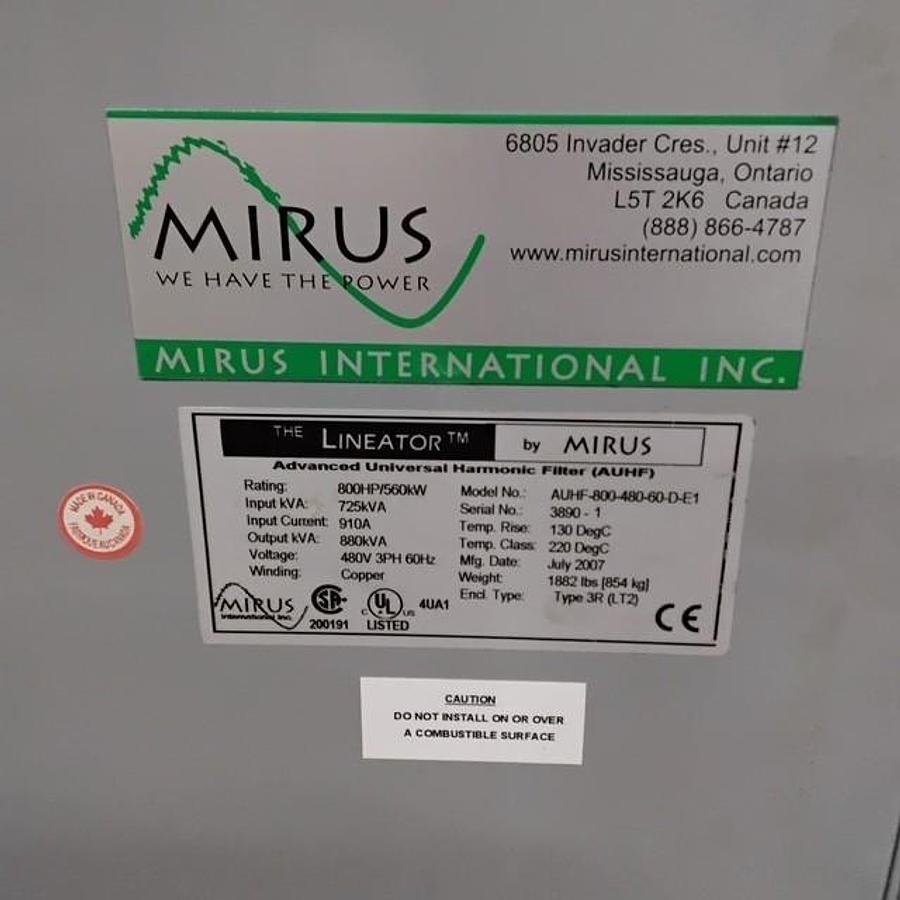 Used MIRUS INTERNATIONAL AUHF-800-480-60-D-E1 LINEATOR HARMONIC FILTER ($22,000 OBO)