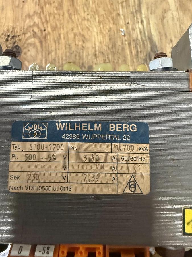 Used WILHEM BERG STOU-1700 TRANSFORMER