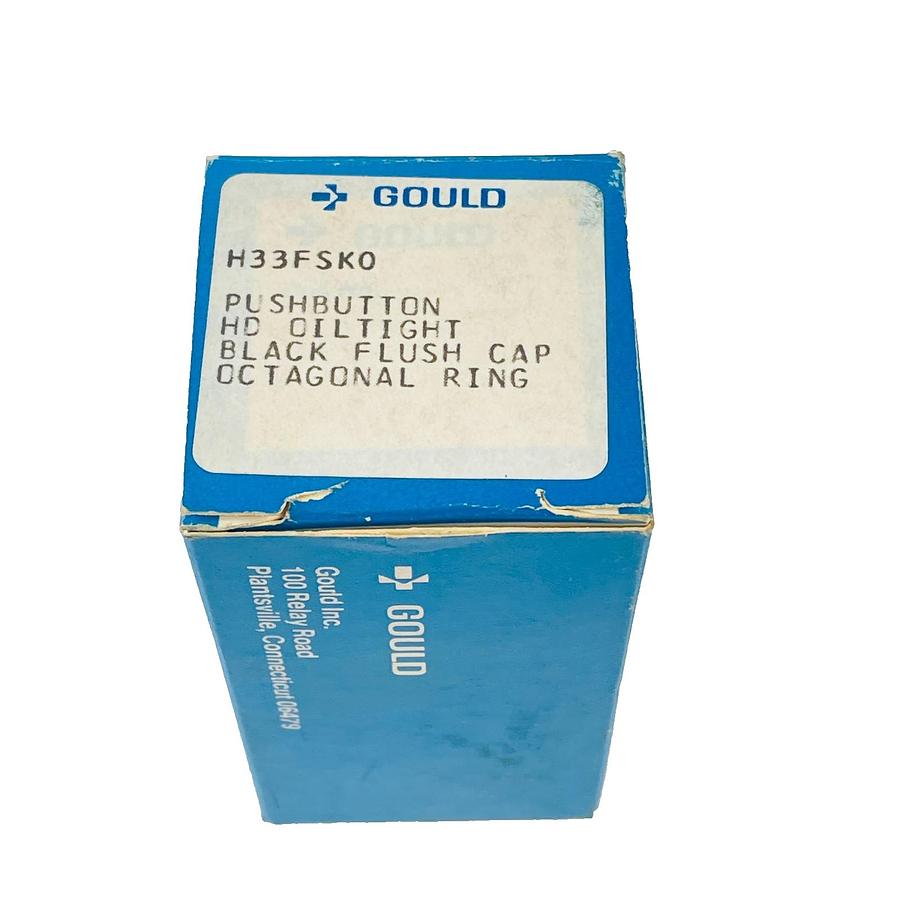Used GOULD H33FSK0 PUSHBUTTON HD OILTIGHT BLACK FLUSH CAP OCTAGONAL RING NEW OPEN BOX
