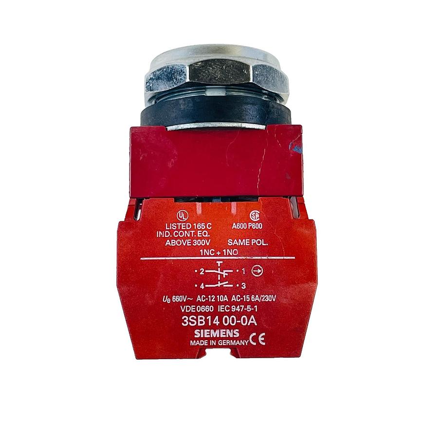 Used SIEMENS P30PBFB 3SB1400-0A 22MM PUSHBUTTON SWITCH BLACK FLUSH 1NC 1NO 10A