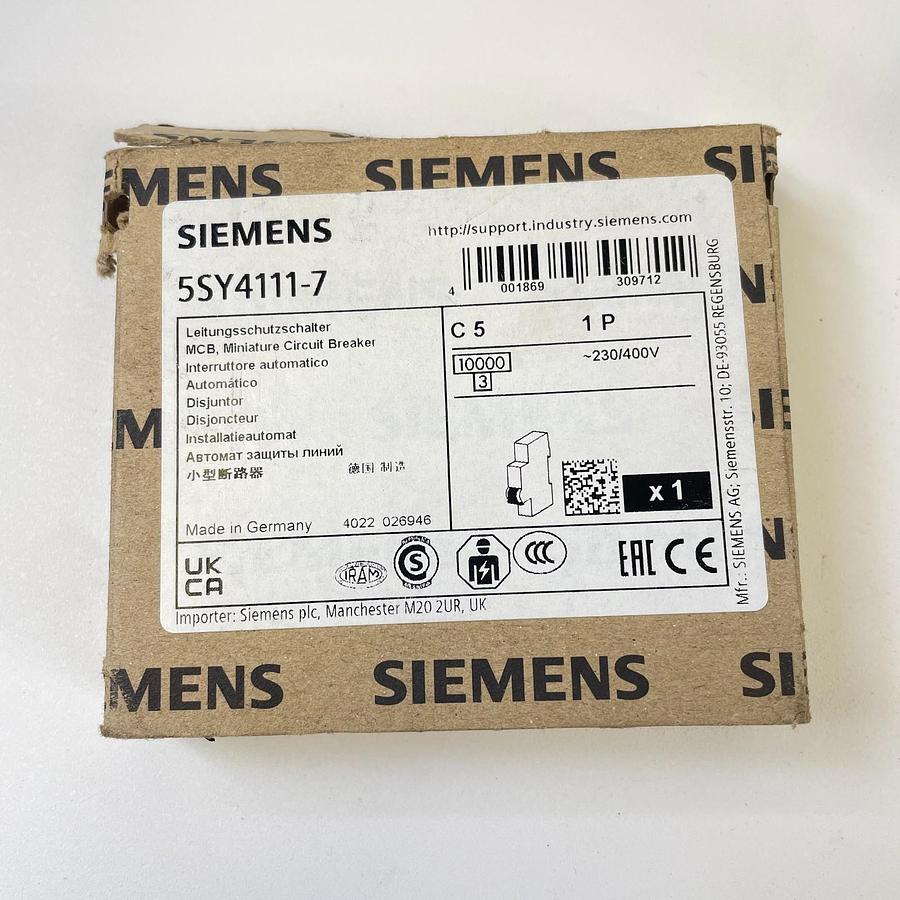 Used SIEMENS 5SY4111-7 MINIATURE CIRCUIT BREAKER 1P 11A 230/400VAC TYPE B DIN RAIL