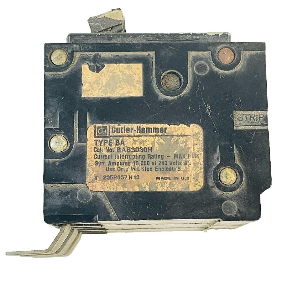 Used CUTLER-HAMMER BAB3030H TYPE BA 30A 3 POLE 240V BOLT-ON CIRCUIT BREAKER 10kA