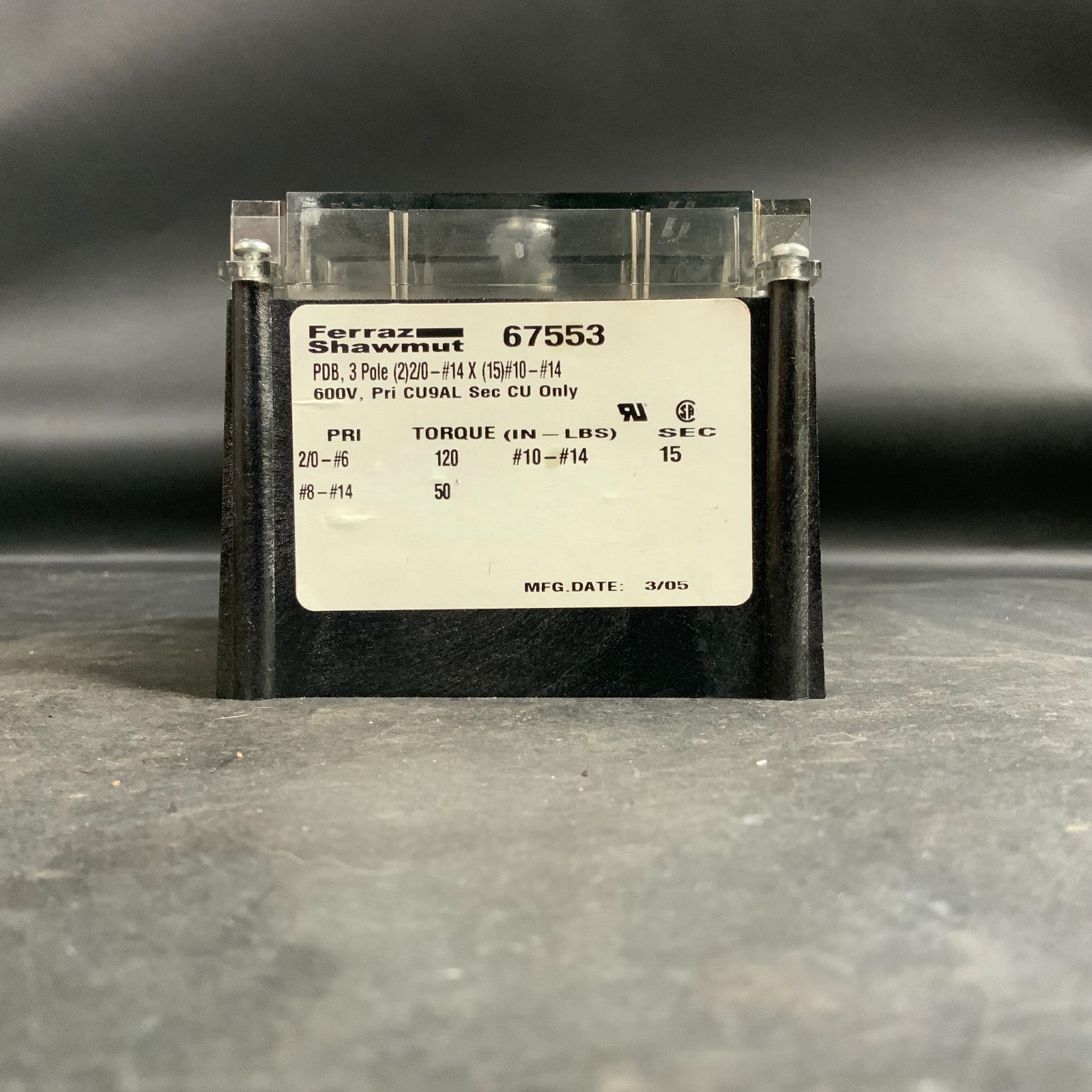 Used FERRAZ SHAWMUT 67553 POWER DIS. BLOCK ($40 OBO)