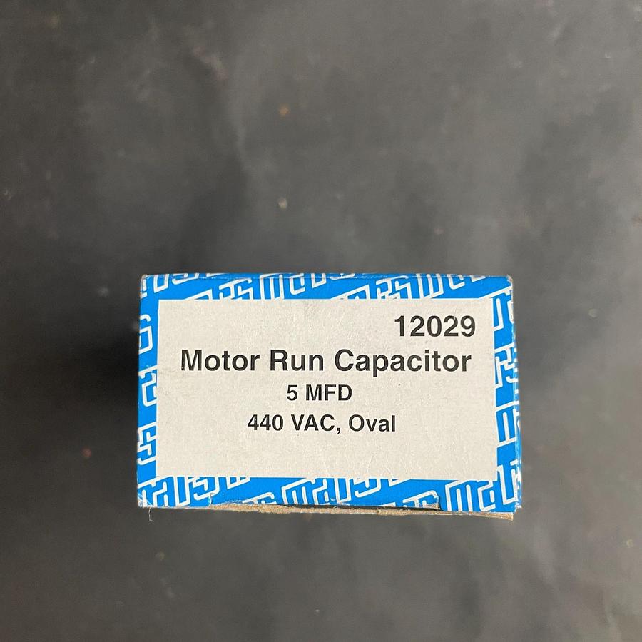 Used MARS 12029 MOTOR RUN CAPACITOR 5 MFD 440/370VAC OVAL 50/60HZ HVAC OEM