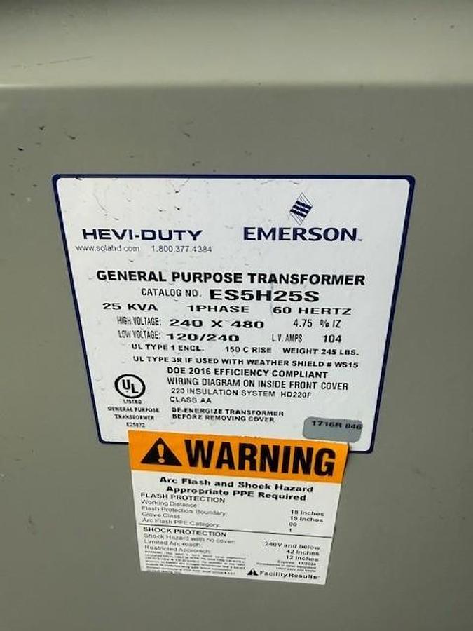 Used EMERSON HEVI-DUTY ES5H25S TRANSFORMER ($700 OBO)