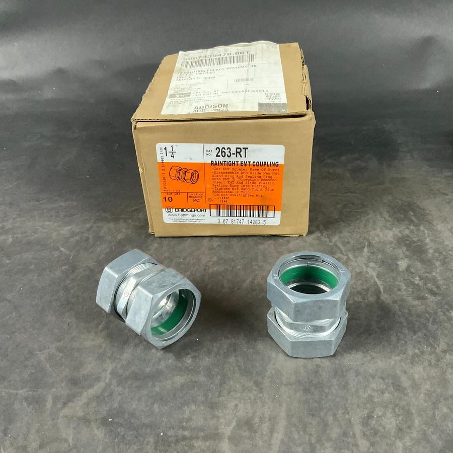 Used BRIDGEPORT 1-1/4” 263-RT RAINTIGHT EMT COUPLING - SET OF 10 ($45 OBO)