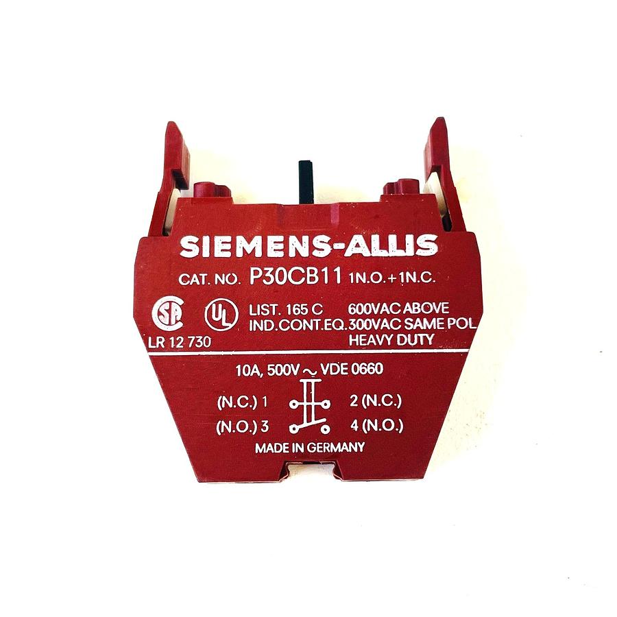 Used SIEMENS ALLIS P30CB11 1NO 1NC CONTACT BLOCK 10A 500V~ INDUSTRIAL CONTROL SWITCH
