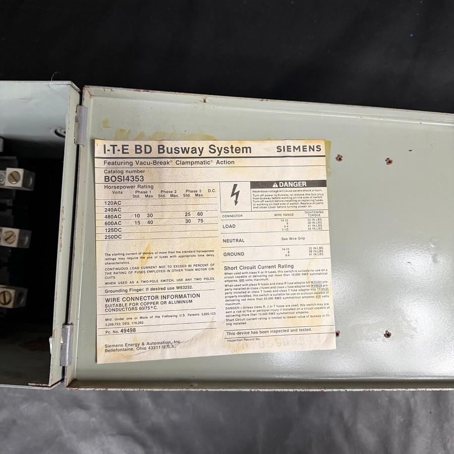 Used ITE BOS14353 BD SWITCH PLUG