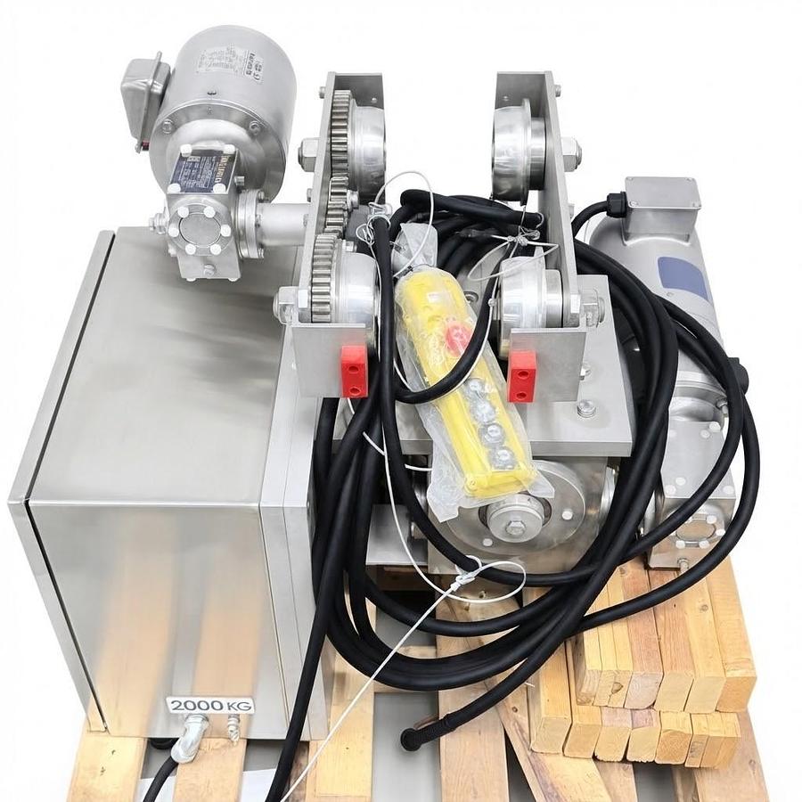 Used David Round SSECH-4.4K-12-MT 2000kg Stainless Electric Chain Hoist Trolley 480V