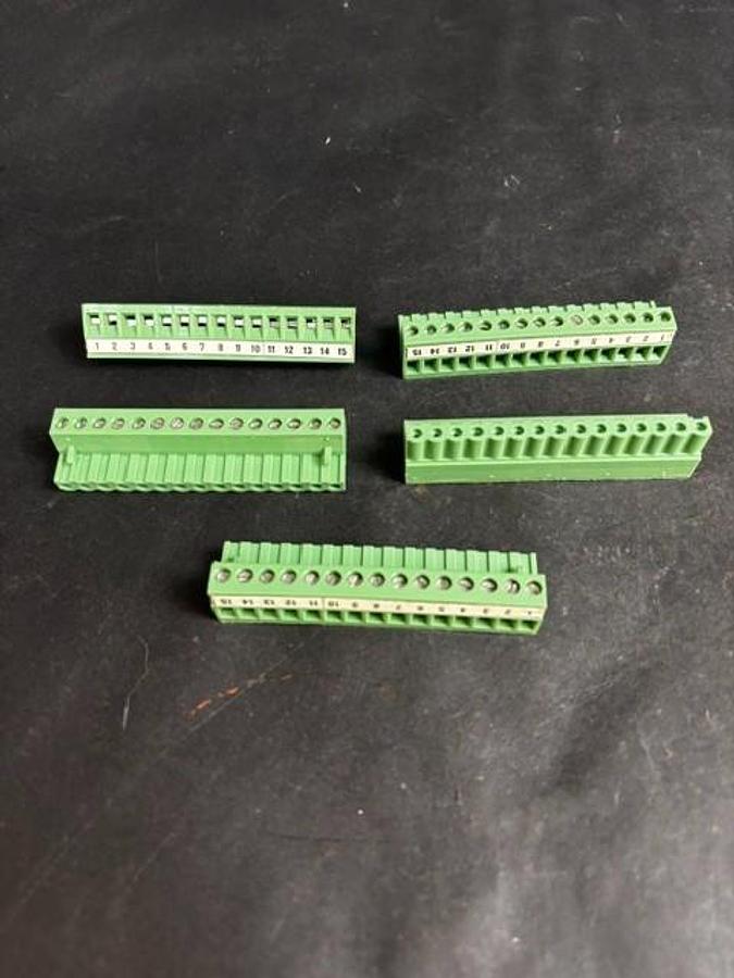 Used PHOENIX CONTACT 15-PIN GREEN TERMINAL BLOCKS - GROUP OF 5 ($11 OBO)