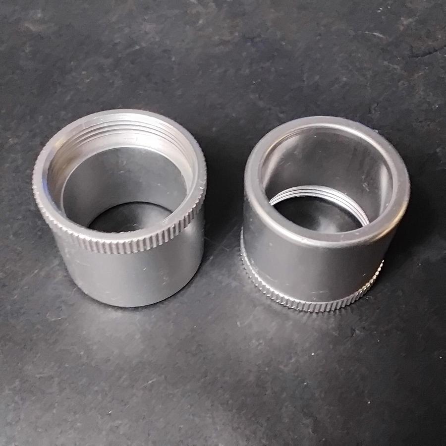 Used KNURLED ALUMINUM THREADED SPACER COUPLING BUSHING-SET OF 2 ($5 OBO)