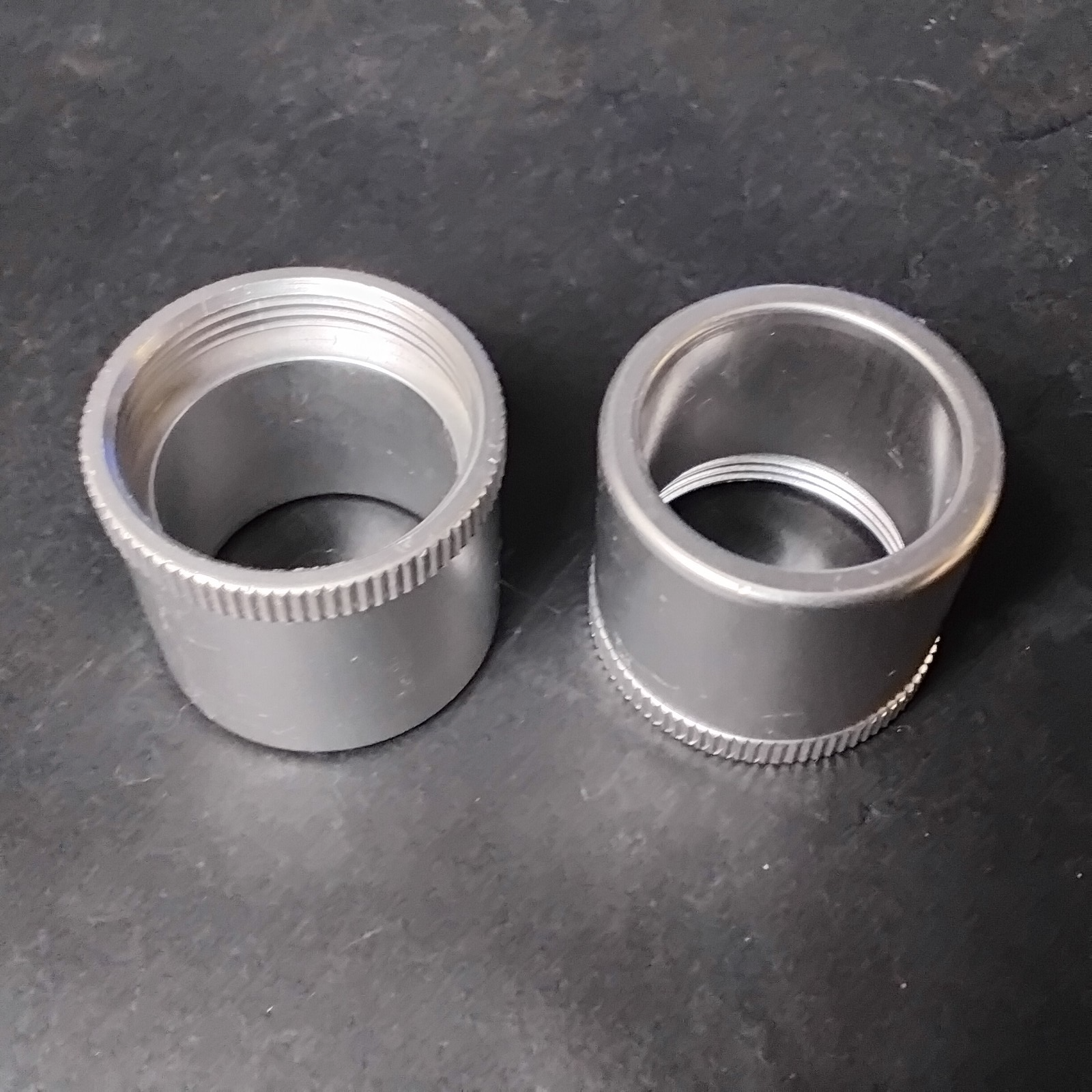Used KNURLED ALUMINUM THREADED SPACER COUPLING BUSHING-SET OF 2 ($5 OBO)
