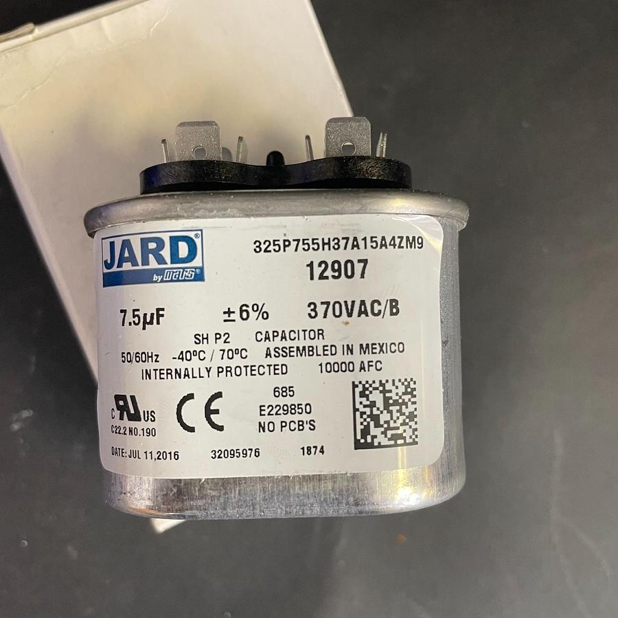 Used JARD 12907 MOTOR RUN CAPACITOR 7.5MFD 370VAC OVAL HVAC INDUSTRIAL OEM NEW