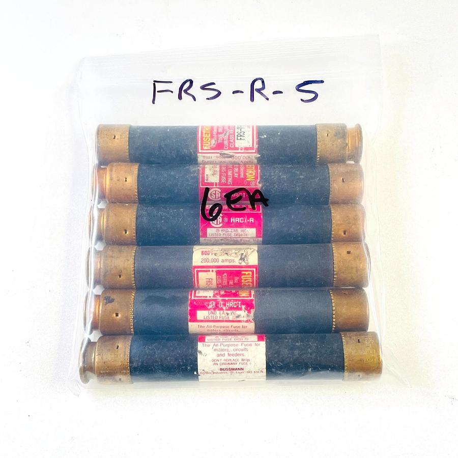 Used BUSSMANN FUSETRON FRS-R-5 5A 600V CLASS RK5 TIME DELAY FUSE (LOT OF 6)