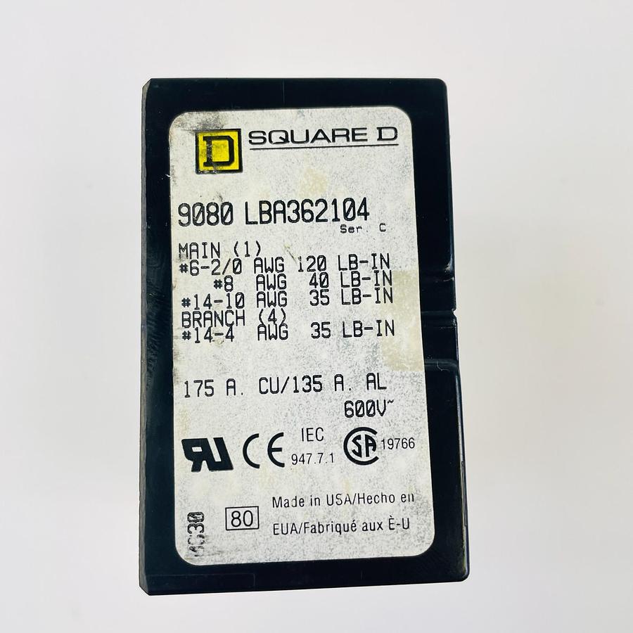Used SQUARE D 9080 LBA362104 SERIES C POWER DISTRIBUTION BLOCK INDUSTRIAL CONTROL