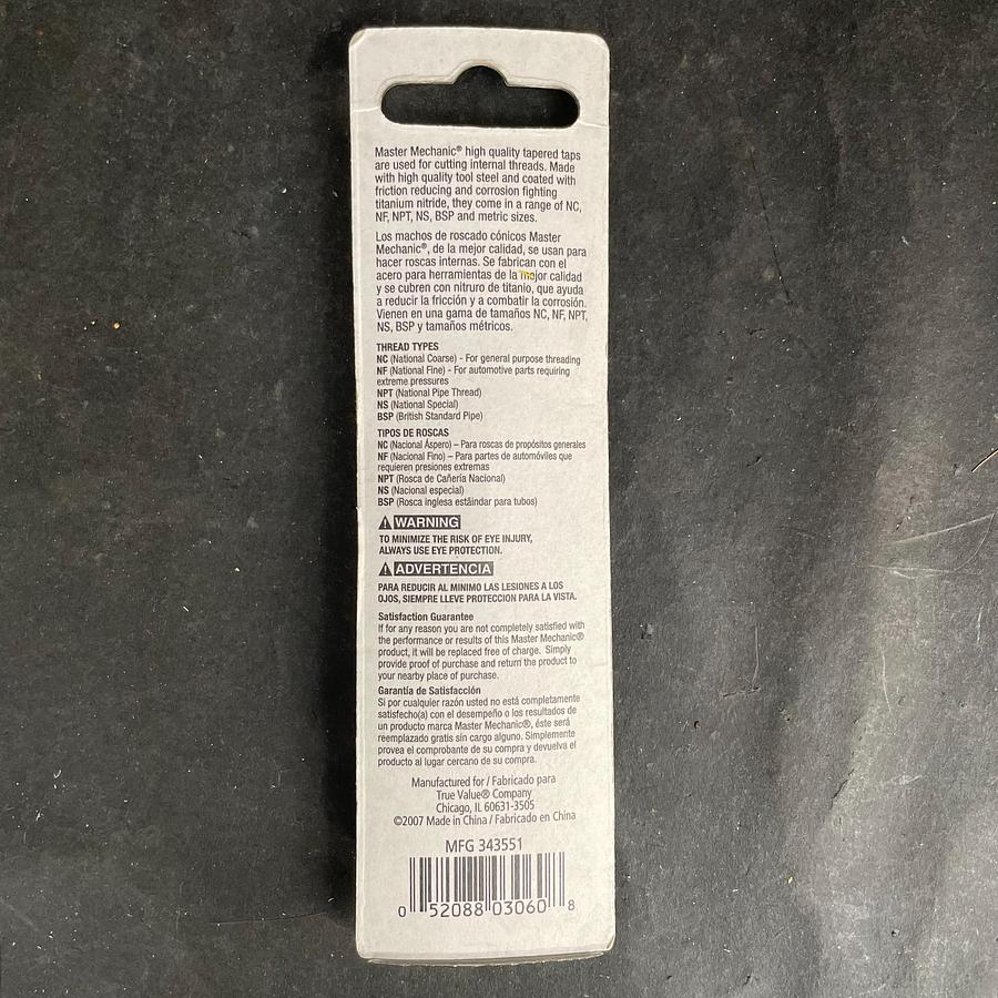 MASTER MECHANIC 789372 METRIC 10MM 1.25 THREAD PLUG TAP S TITANIUM