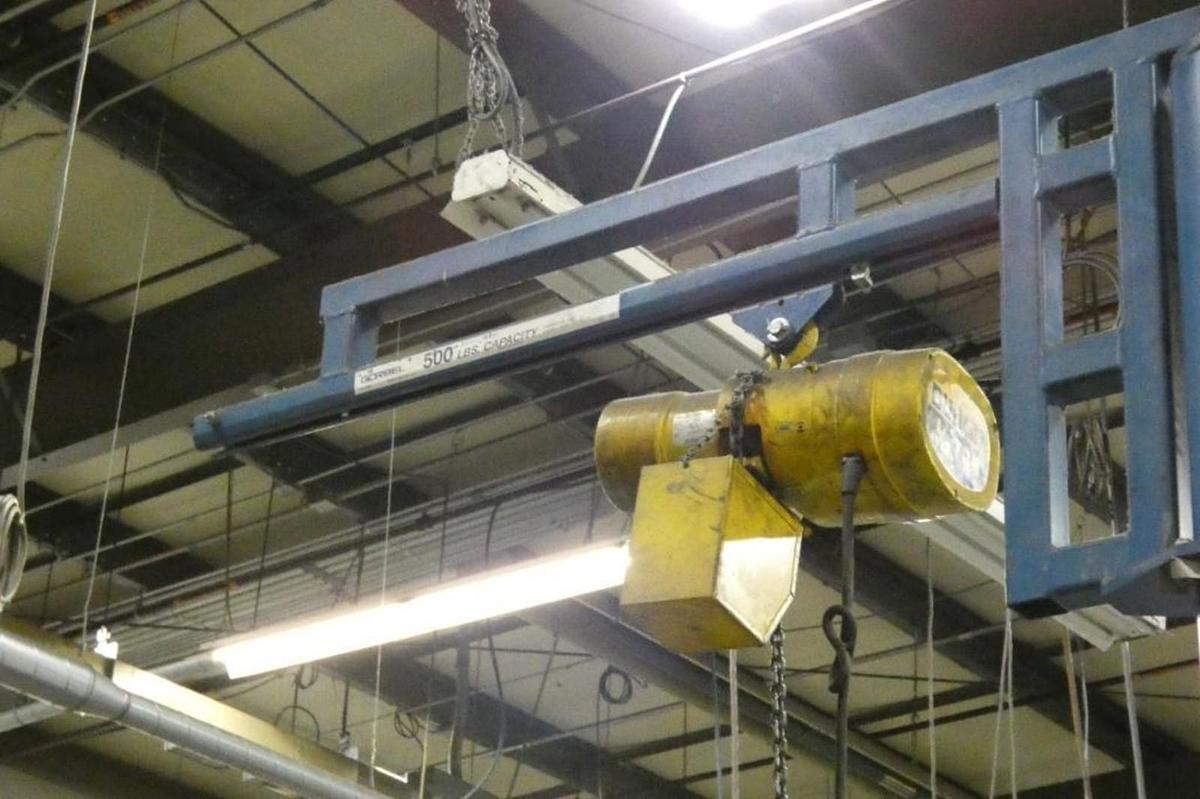 Used Enclosed Jib Crane, Gorbel, 12'x5', 500LB Electric Chain Hoist (Ready to ship!)