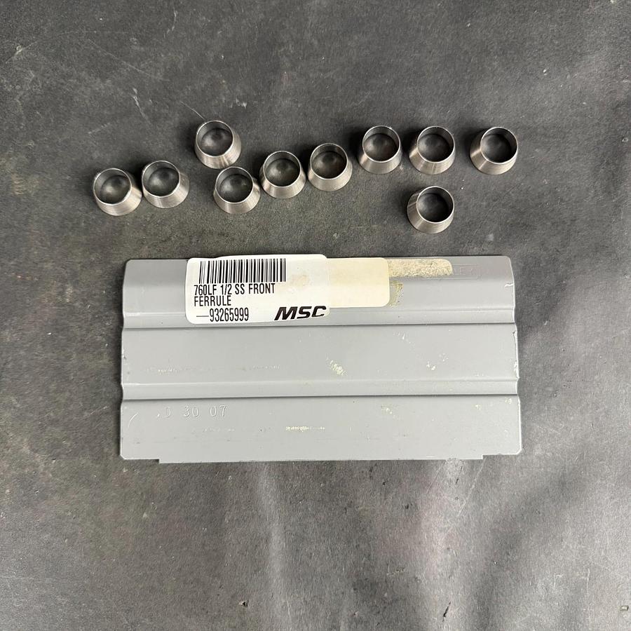Used MSC 1/2” SS FRONT FERRULE - SET OF 10