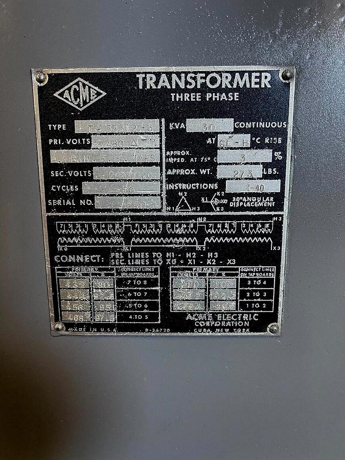Refurbished ACME Transformer Type T-53312-3 30kVA ($599.99 OBO!!!)
