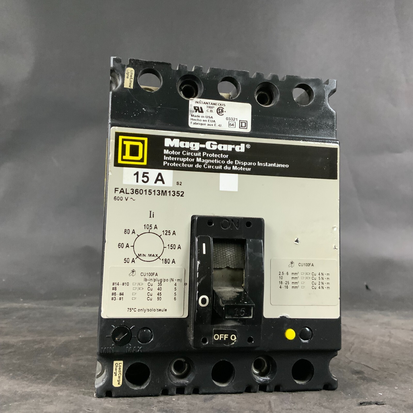 Used SQUARE D FAL3601513M1352 CIRCUIT BREAKER ($125 OBO)
