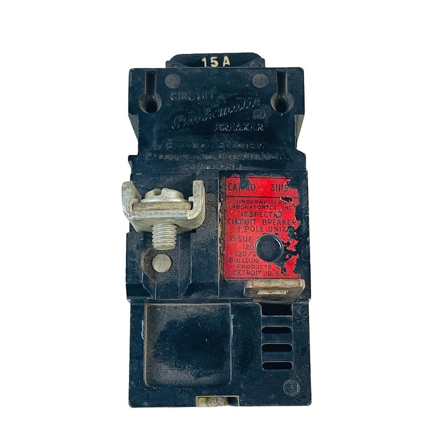 Used BULLDOG PUSHMATIC 31115 15A 1-POLE 120/240V BOLT-ON CIRCUIT BREAKER