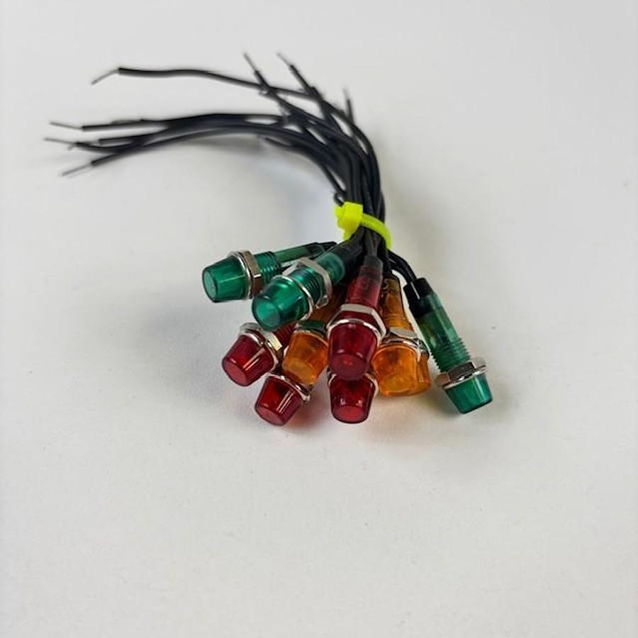 Used BUNDLE OF PRE-WIRED 8MM LED PANEL MOUNT INDICATOR LIGHTS