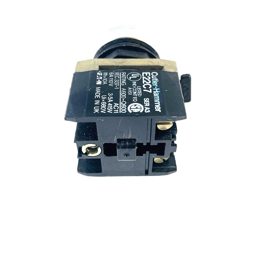 Used CUTLER HAMMER E22C7 SER A3 BLACK FLUSH PUSHBUTTON INDUSTRIAL CONTROL SWITCH