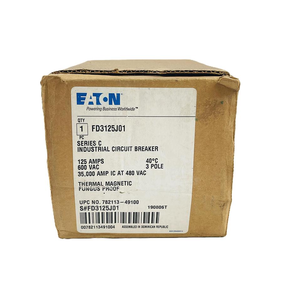 EATON FD3125J01 SERIES C MOLDED CASE CIRCUIT BREAKER 3 POLE 125 AMP 600V 35KAIC 