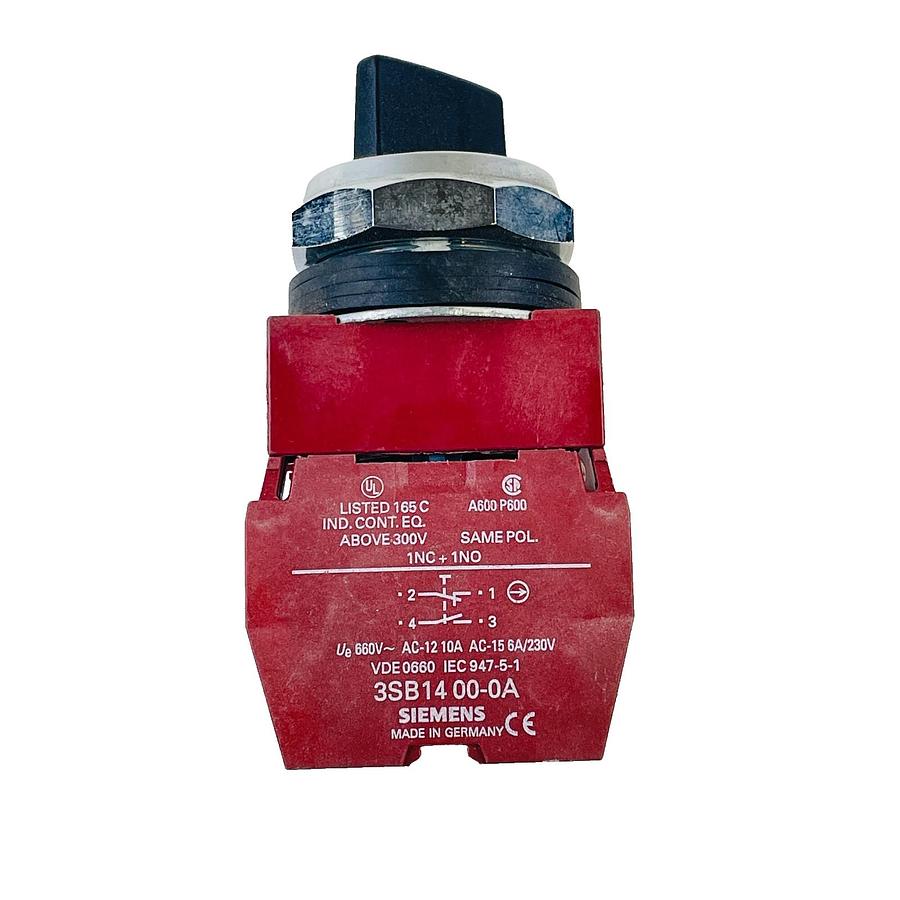 Used SIEMENS 3SB03-2MKB 3SB1400-0A 22MM 2-POS SELECTOR SWITCH 1NC 1NO 10A 660V CHROME