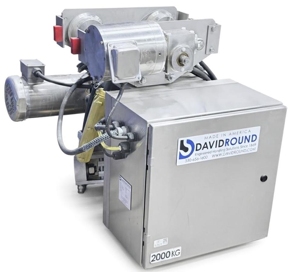 Used David Round SSECH-4.4K-12-MT 2000kg Stainless Electric Chain Hoist Trolley 480V