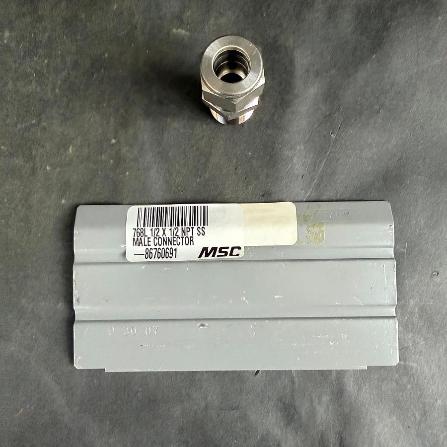 Used MSC 1/2X1/2 NPT SS MALE CONNECTOR