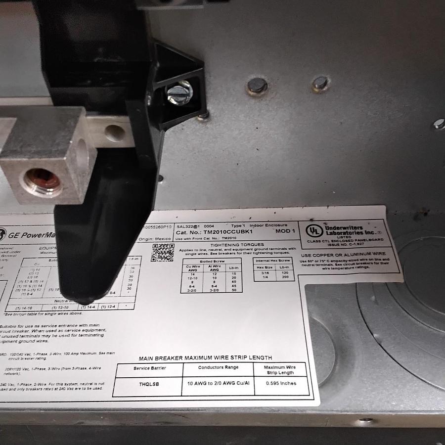 Used GENERAL ELECTRIC TM2010CCUBK1 MOD 1 CIRCUIT MAIN BREAKER LOAD CENTER ($60 OBO)