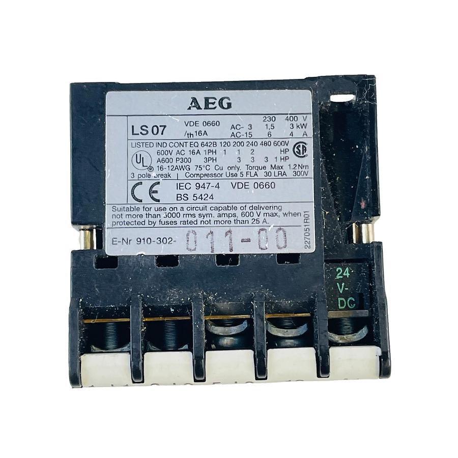 Used AEG LS07 10E MINIATURE CONTACTOR 24V DC COIL 3-POLE 16A 910-302-011-00