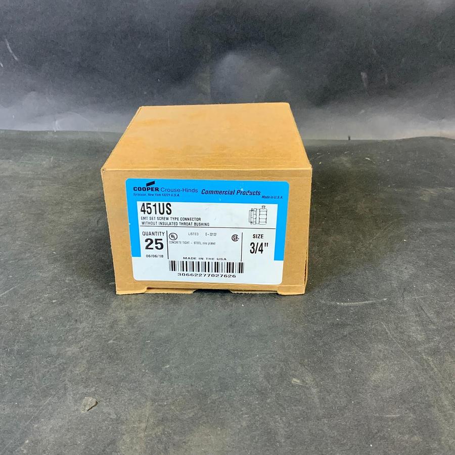 COOPER CROUSE-HINDS 451US 3/4” EMT SET SCREW CONNECTOR - BOX OF 25 ($25 OBO)