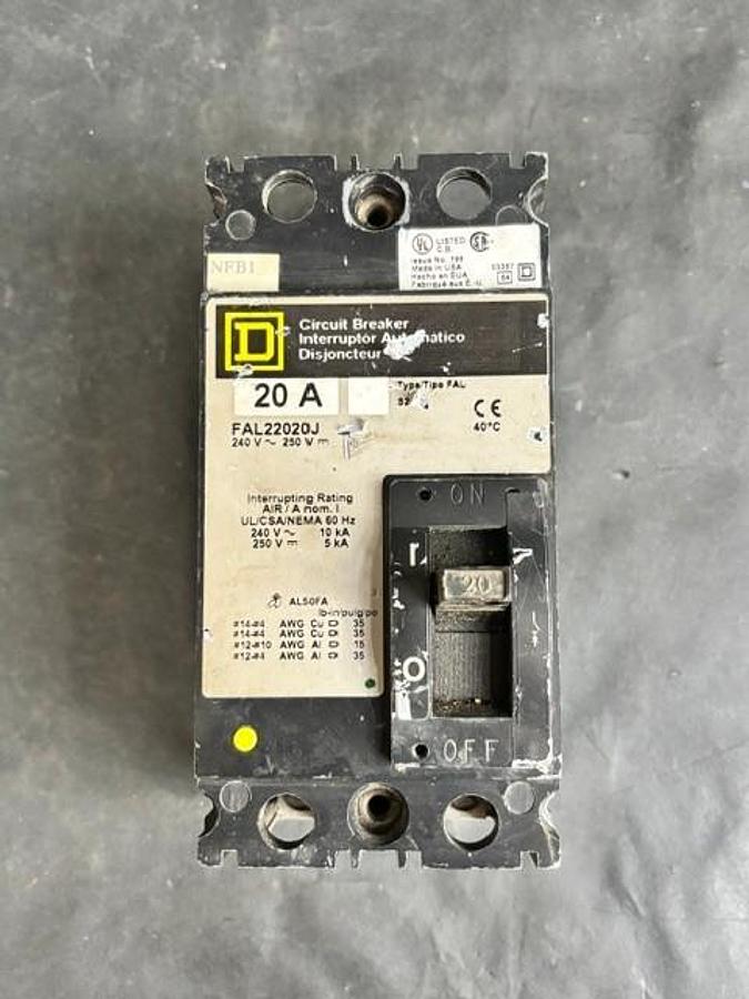 Used SQUARE D FAL22020J CIRCUIT BREAKER