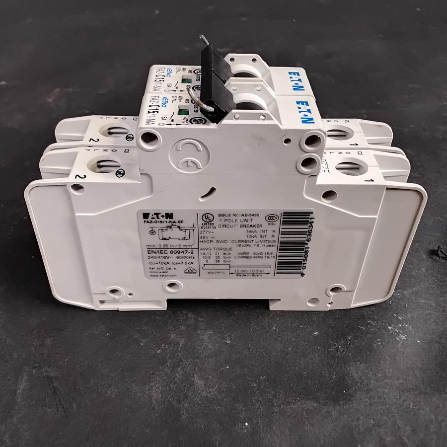Used EATON FAZ-C15/1-NA-SP CIRCUIT BREAKER - GROUP OF 2 ($17 OBO)
