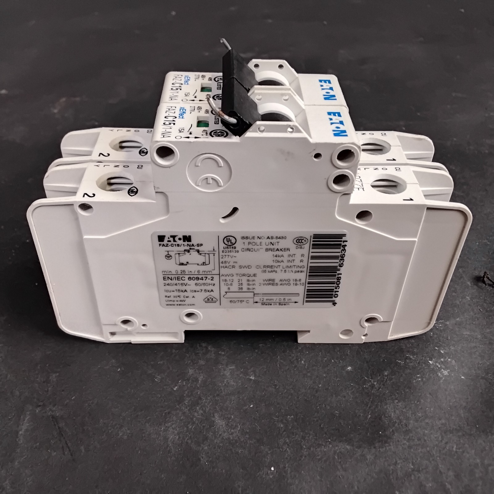 Used EATON FAZ-C15/1-NA-SP CIRCUIT BREAKER - GROUP OF 2 ($17 OBO)