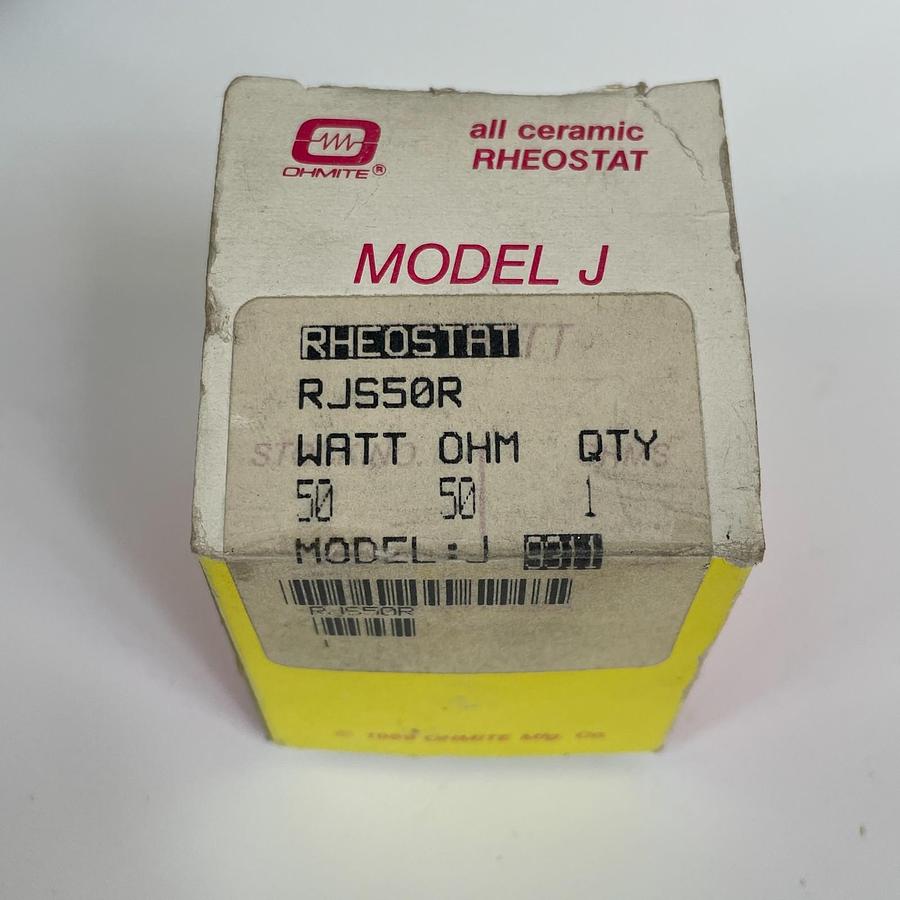 Used OHMITE RJS50R MODEL J ALL CERAMIC RHEOSTAT 50 OHM 50 WATT WIREWOUND +/- 10% OEM