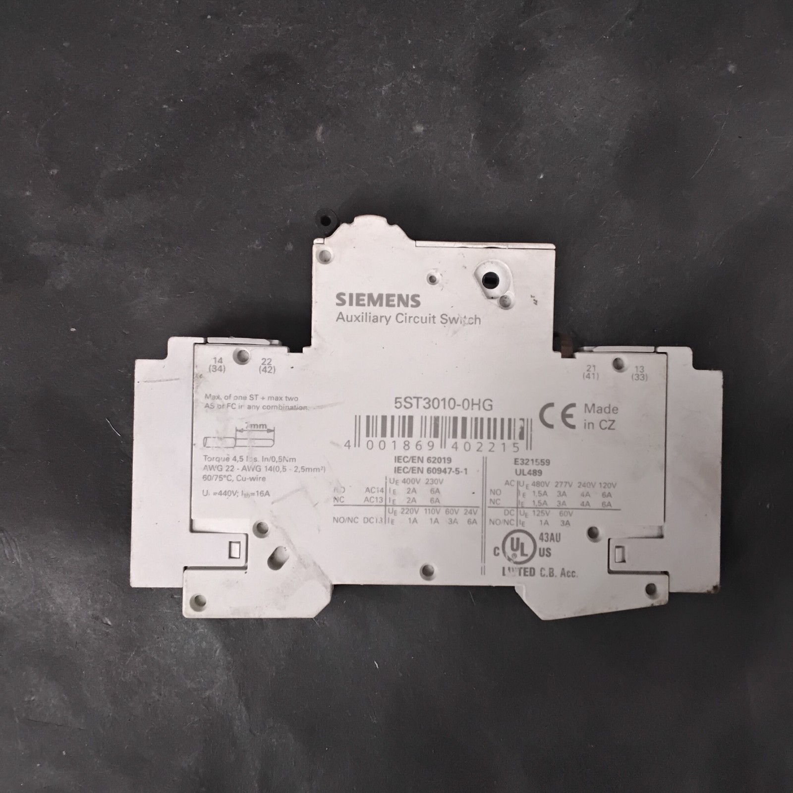 Used SIEMENS 5ST3010-0HG AUXILIARY CIRCUIT SWITCH ($10 OBO)