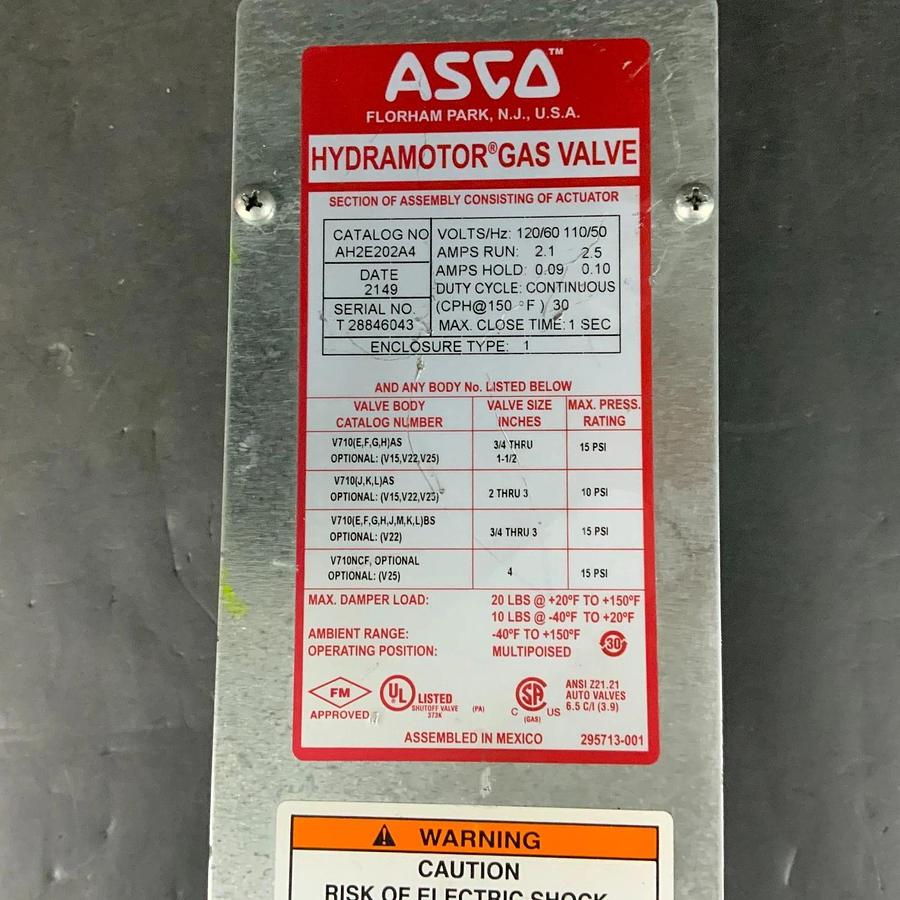 Used ASCO AH2E202A4 HYDRAMOTOR GAS VALVE ($1,600 OBO)