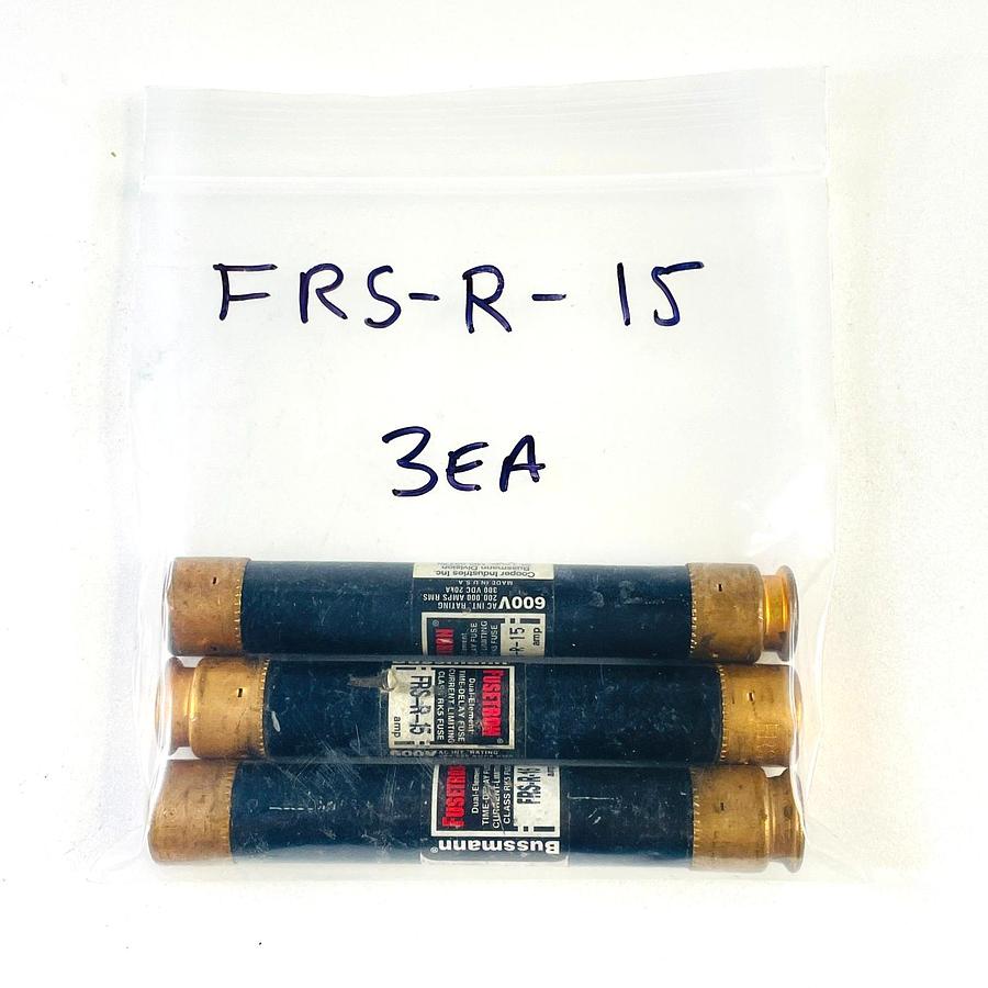 Used BUSSMANN FUSETRON FRS-R-15 15A 600V CLASS RK5 TIME DELAY FUSE (LOT OF 3)